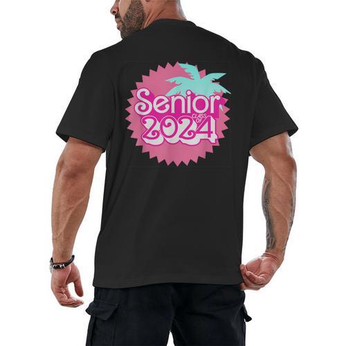 Class Of 2024 Senior Pink Retro Classic Girl Grad Graduation Men's Back Print T-Shirt - Best Gift Smart