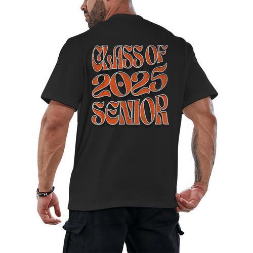Class Of 2025 Senior Orange And Student Graduation Men's Back Print T-Shirt - Best Gift Smart