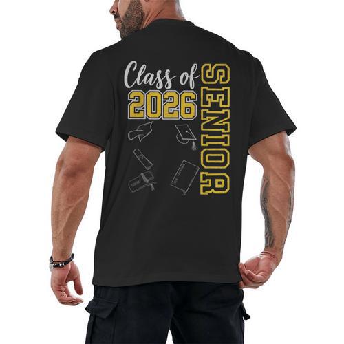 Class Of 2026 Senior 26 High School Graduation -Gold Men's Back Print T-Shirt - Best Gift Smart