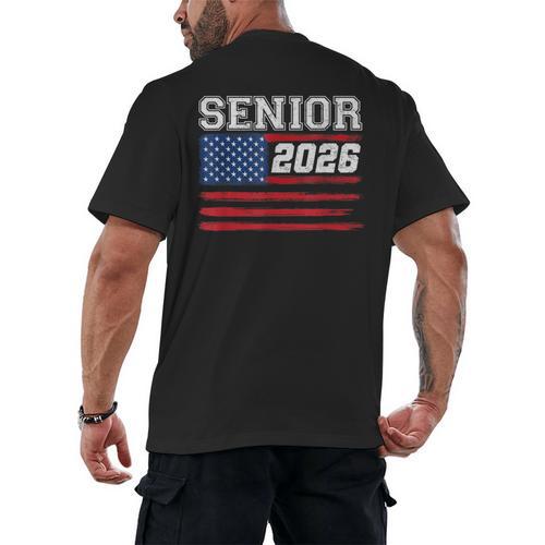 Class Of 2026 Senior Back To School American Flag Graduation Men's Back Print T-Shirt - Best Gift Smart