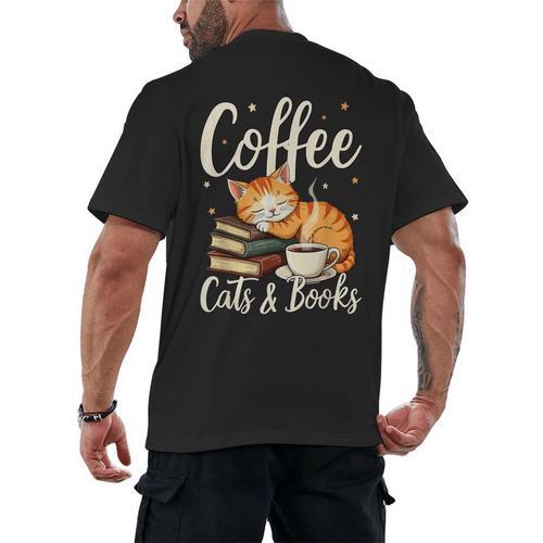 Coffee Cats And Books Lover For Women & Men Coffee Men's Back Print T-Shirt - Bookorys AU