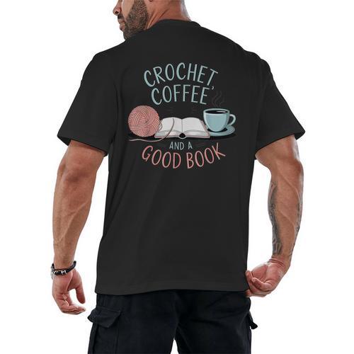 Coffee Crochet Good Book Bookish Yarn Crafter Men's Back Print T-Shirt - Bookorys