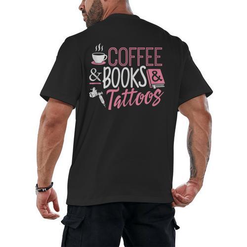 Coffee Lover Shirt Coffee And Books And Tattoos Men Women Men's Back Print T-Shirt - Bookorys