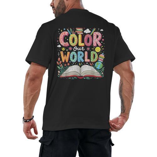 Color Our World Book Reading Program 2026 Summer Men's Back Print T-Shirt - Bookorys