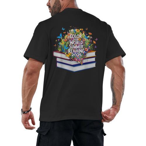 Color Our World Summer Reading 2025 Cute Book Wildflowers Men's Back Print T-Shirt - Bookorys