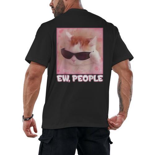 Cool Cat Meme Ew People Anti Social Introvert Cute Cat Men's Back Print T-Shirt - Raresse