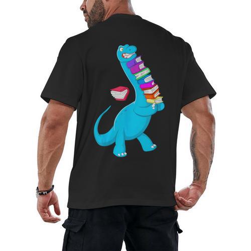 Cool Dinosaur Books Art For Men Women Libarian Book Lover Men's Back Print T-Shirt - Bookorys