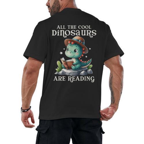All The Cool Dinosaurs Are Reading Book Reader T-Rex Kawaii Men's Back Print T-Shirt - Bookorys DE