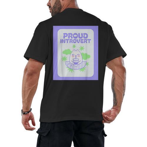 Cool Fun Cute Proud Introvert Cat Character For Men Women Men's Back Print T-Shirt - Raresse