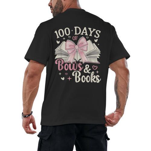 Coquette 100 Days Of Bows Books Reading 100th Day Of School Men's Back Print T-Shirt - Bookorys