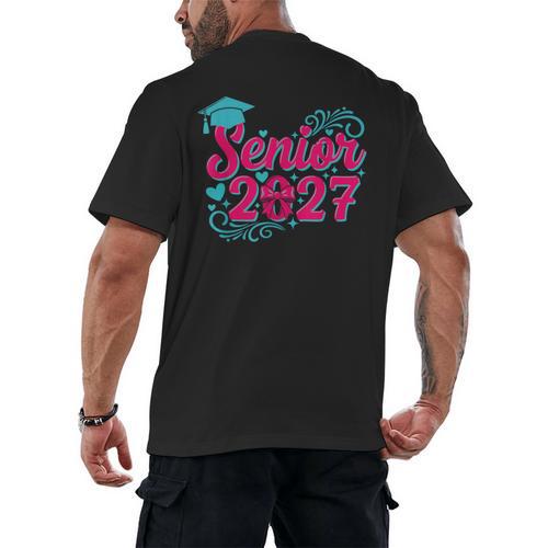 Coquette Pink Bow Senior 2027 Class Of Graduation Men's Back Print T-Shirt - Best Gift Smart