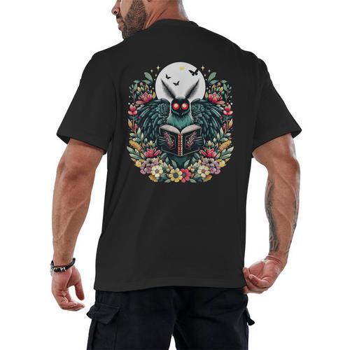 Cottagecore Aesthetic Mothman Book Lover Camping Men's Back Print T-Shirt - Bookorys DE