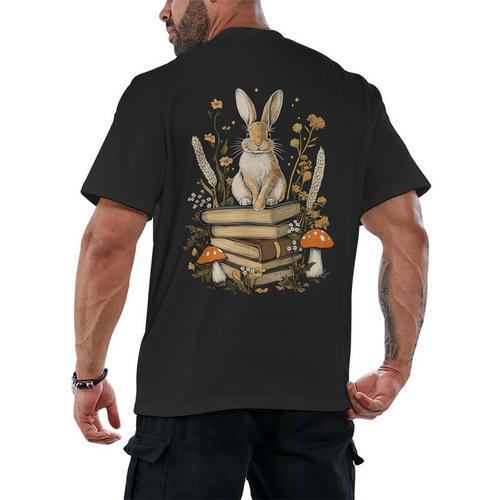 Cottagecore Aesthetic Rabbit Reading Book Lover Women Art Men's Back Print T-Shirt - Bookorys DE
