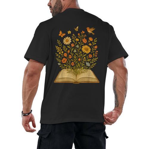 Cottagecore Enchanting Open Vintage Book Wildflowers Bloomin Men's Back Print T-Shirt - Bookorys CA