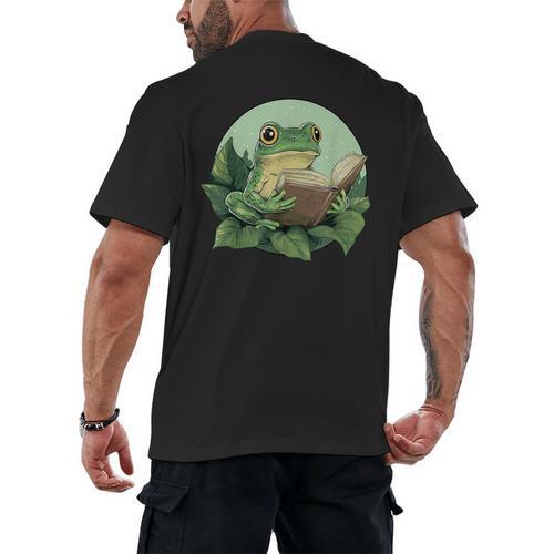 Cottagecore Frog Reading a Book Men's Back Print T-Shirt - Bookorys DE