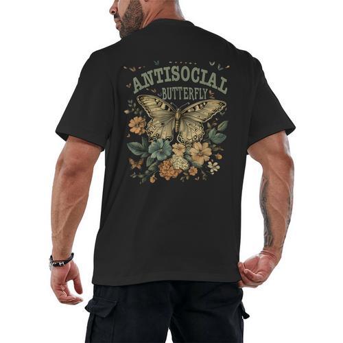 Cottagecore Introvert Humor Vintage Antisocial Butterfly Men's Back Print T-Shirt - Raresse