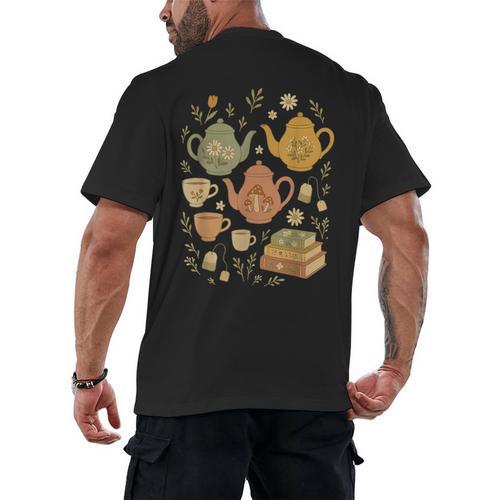 Cottagecore Whimsical Elements Teapots Books Men's Back Print T-Shirt - Bookorys DE