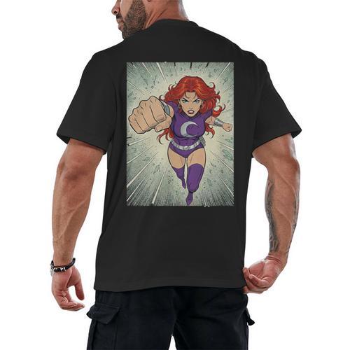 The Crimson Crescent 90s Retro Comic Book Superheroine Art Men's Back Print T-Shirt - Bookorys DE