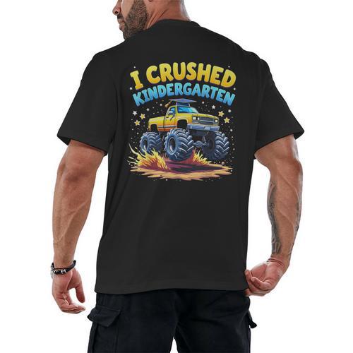 I Crushed Kindergarten Monster Truck Graduation Boys Kids Men's Back Print T-Shirt - Best Gift Smart