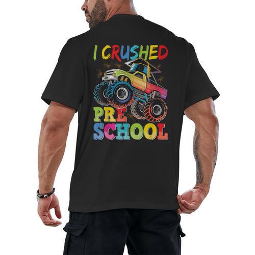 I Crushed Pre-K Monster Truck Graduation Preschool Grad 2025 Men's Back Print T-Shirt - Best Gift Smart