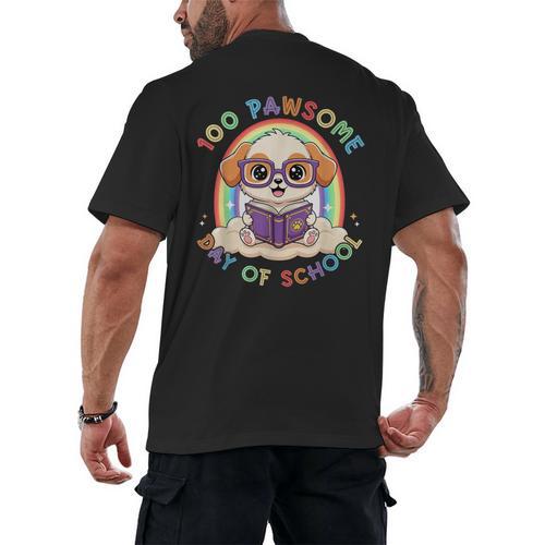 Cute 100th Day Of School 100 Days Dog Reading Book Rainbow Men's Back Print T-Shirt - Bookorys UK
