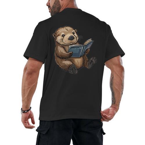 Cute Book Sea Otter Men's Back Print T-Shirt - Bookorys DE