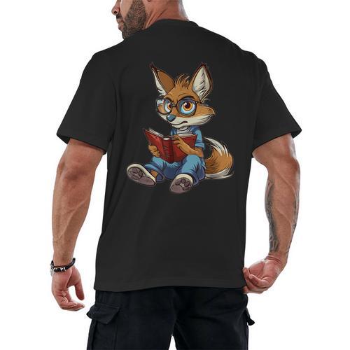 Cute Coyote With Book I Kids Coyote Men's Back Print T-Shirt - Bookorys DE