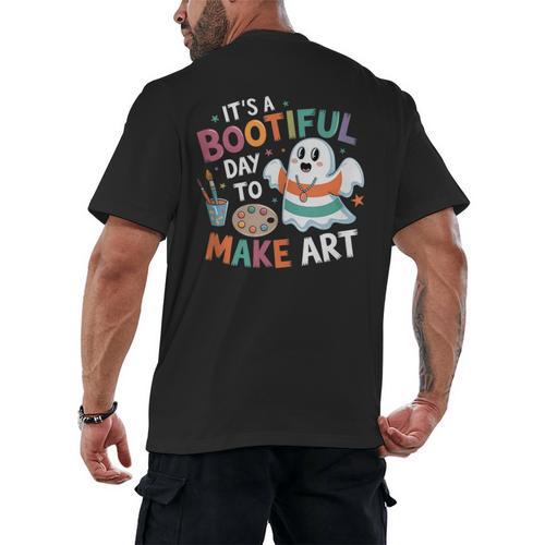 Cute Ghost Book Halloween Spooky Boo School Art Teacher Men's Back Print T-Shirt - Bookorys DE