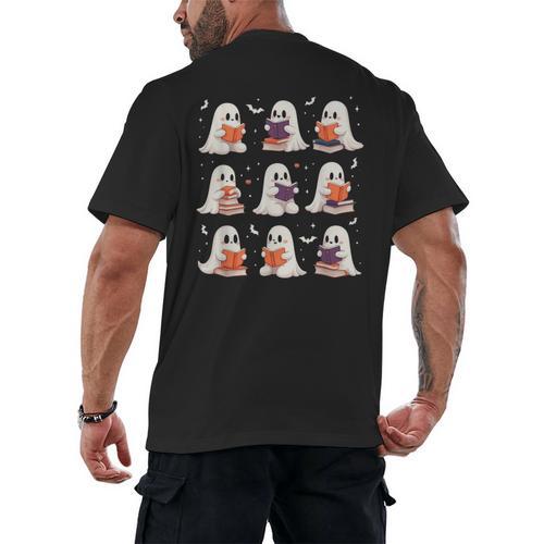 Cute Ghost Reading Book Lovers Halloween Ghost Men's Back Print T-Shirt - Bookorys
