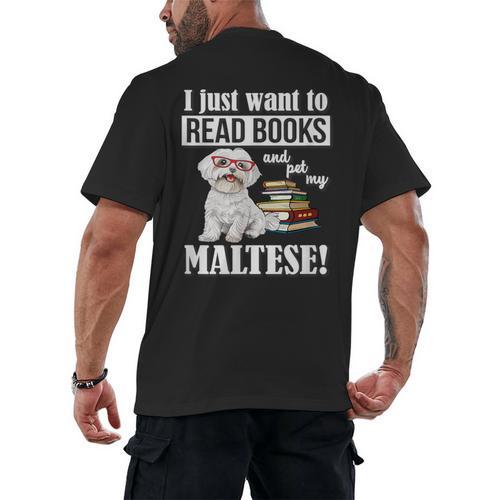 Cute Glasses Read Books & Pet My Maltese Lover Men's Back Print T-Shirt - Bookorys