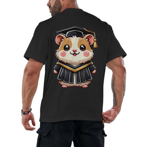 Cute Hamster Graduation Men's Back Print T-Shirt - Best Gift Smart