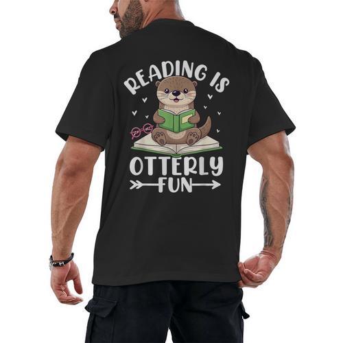 Cute Otter Reading Book Lover Sea Otters Animal Lover Men's Back Print T-Shirt - Bookorys