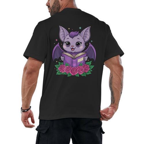 Cute Pastel Goth Bat Reading Book Men's Back Print T-Shirt - Bookorys