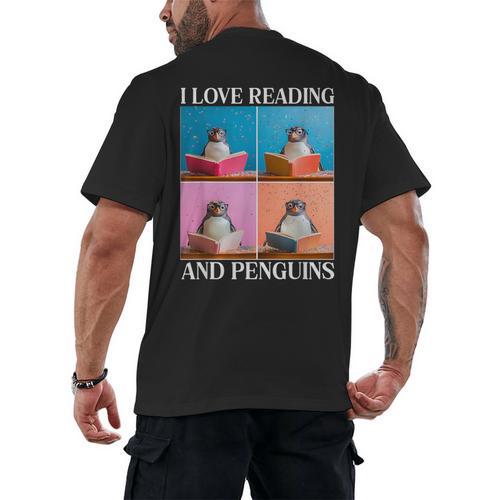Cute Penguin Reading Book School Librarian Teacher Student Men's Back Print T-Shirt - Bookorys