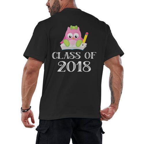 Cute Pink School Owl Class Of 2018 Graduation Men's Back Print T-Shirt - Best Gift Smart