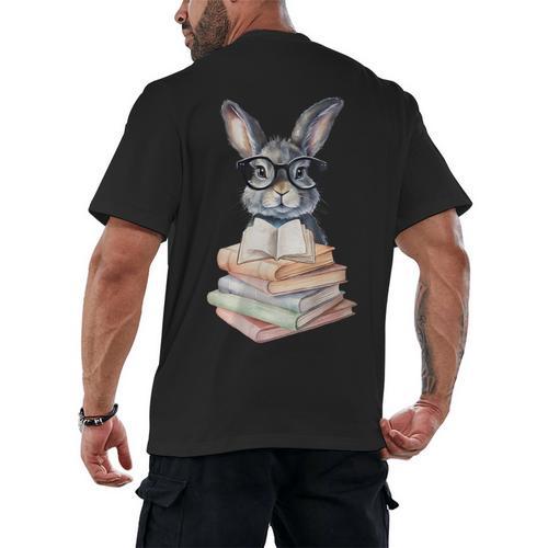 Cute Reading Bunny With Glasses Books Reader Book Bookworm Men's Back Print T-Shirt - Bookorys