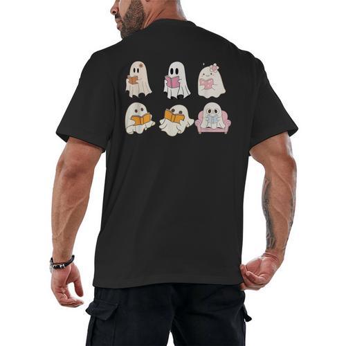 Cute Spooky Reading Book Halloween Fall Ghost Autumn Men's Back Print T-Shirt - Bookorys