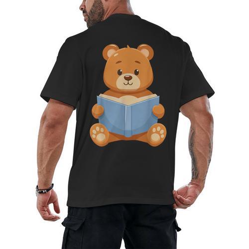 Cute Teddy Bear Reading Book Adorable For Readers Men's Back Print T-Shirt - Bookorys