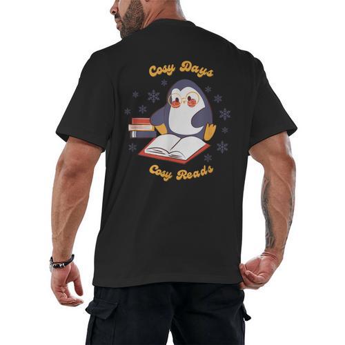 Cute Xmas Book Lover Penguin Reading Cosy Days Cosy Reads Men's Back Print T-Shirt - Bookorys UK