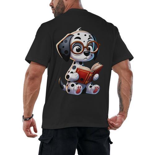Dalmatian Reading a Book Dog Men's Back Print T-Shirt - Bookorys DE