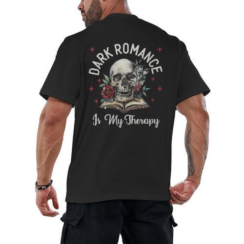 Dark Romance Is My Therapy Book Lover Merch Trigger Warning Men's Back Print T-Shirt - Bookorys CA