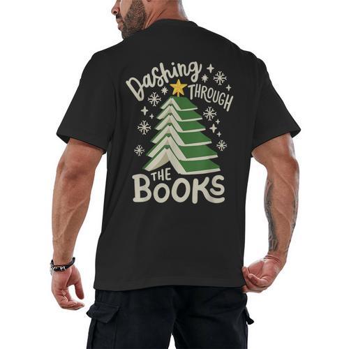 Dashing Through The Books Christmas Book Lovers Men Women Men's Back Print T-Shirt - Bookorys DE