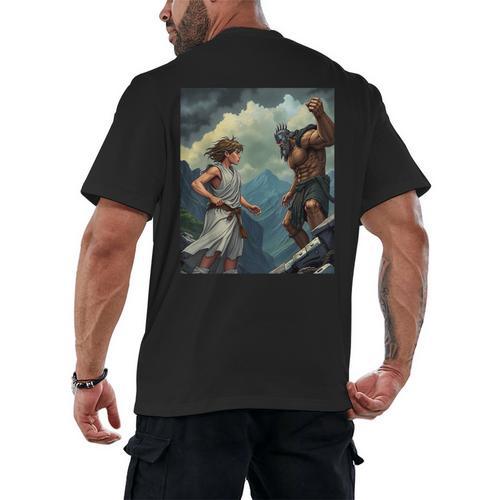 David And Goliath Bible Book Of Samuel King David Comic Men's Back Print T-Shirt - Bookorys