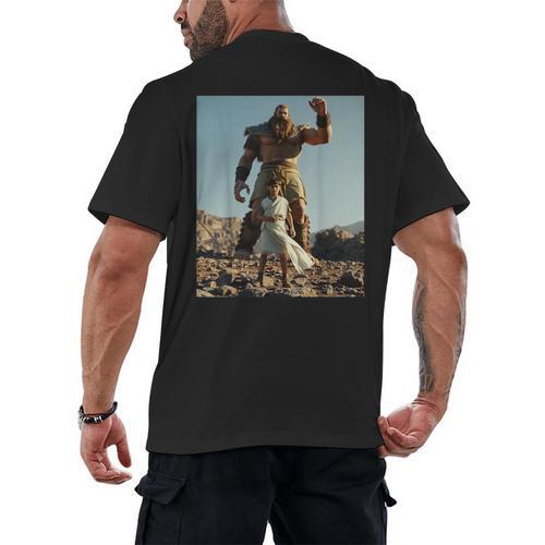 David And Goliath Bible Book Of Samuel King David Men's Back Print T-Shirt - Bookorys