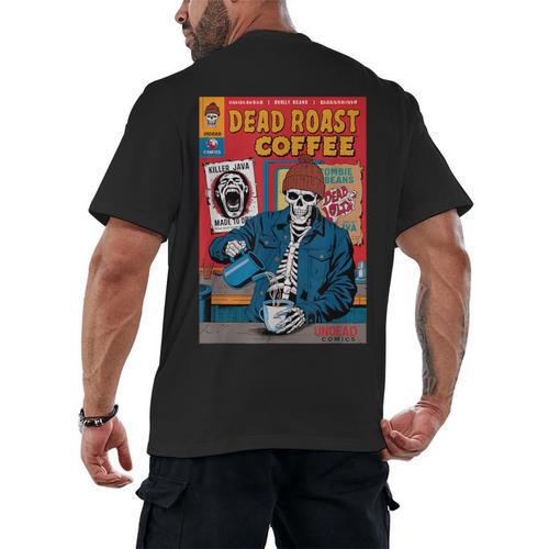Dead Roast Coffee Comic Book Cover Style Skeleton Barista Men's Back Print T-Shirt - Bookorys DE