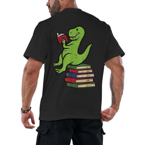 Dino Reading Read Reading Librarian Book Men Boys Kids Men's Back Print T-Shirt - Bookorys DE