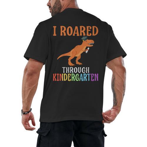 Dinosaur Graduation I Roared Through Kindergarten T-Shirt Men's Back Print T-Shirt - Best Gift Smart