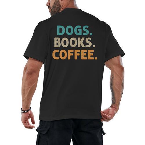 Dogs Books Coffee Book Lover Dogs Coffee Men's Back Print T-Shirt - Bookorys DE