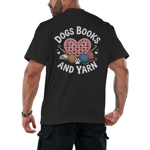 Dogs Books And Yarn Crocheting Men's Back Print T-Shirt - Bookorys UK