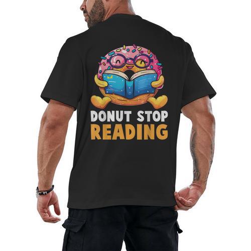 Donut Stop Reading Cute Book Reader Bookworm Donut Day Men's Back Print T-Shirt - Bookorys